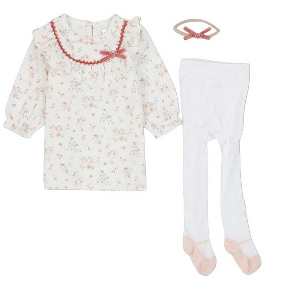 Shabby Chic Dress, Tights, & Headband Set 12-18 MO (202)